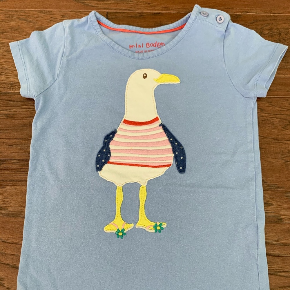 Mini Boden Light Blue Appliqué Tee with Bird